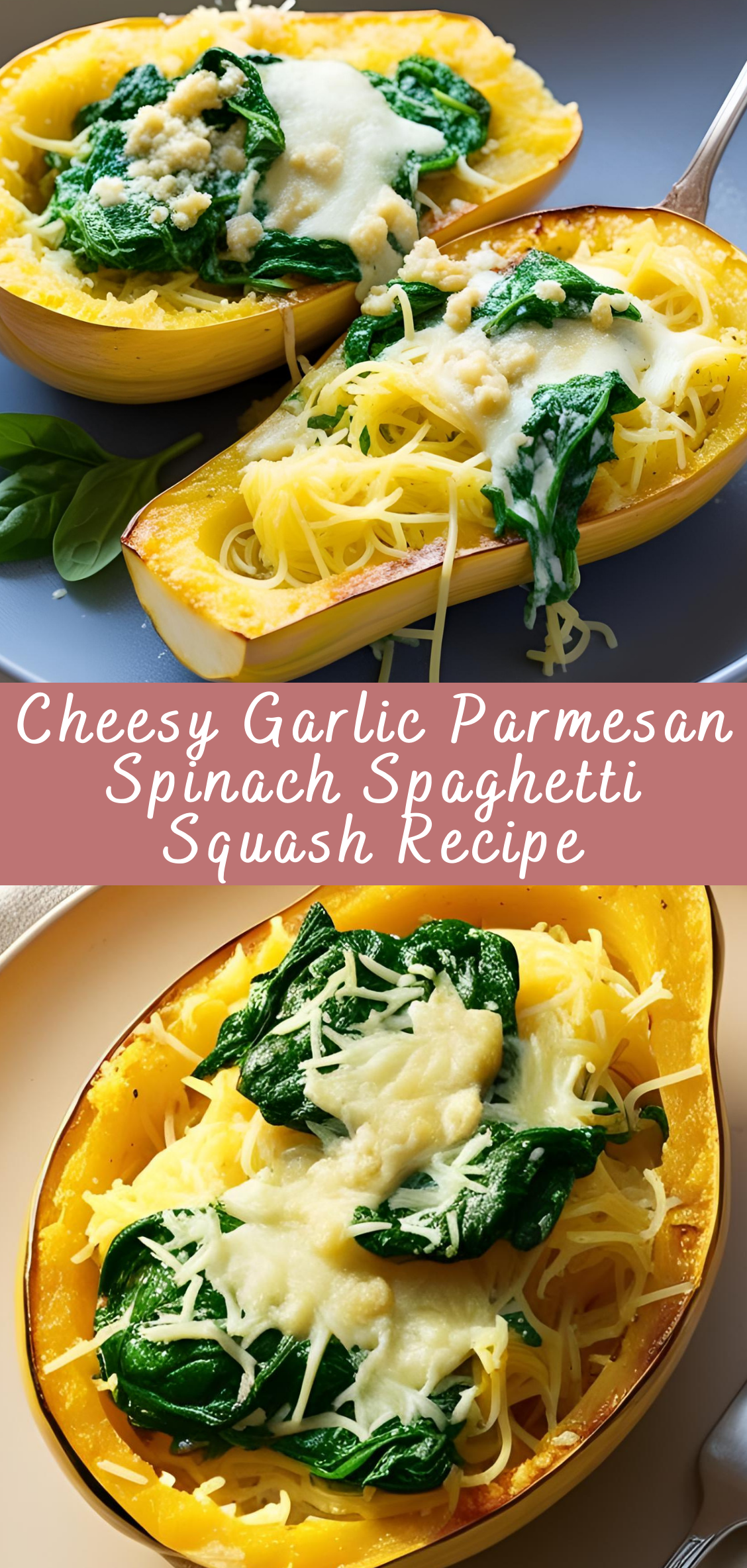 Cheesy Garlic Parmesan Spinach Spaghetti Squash Recipe