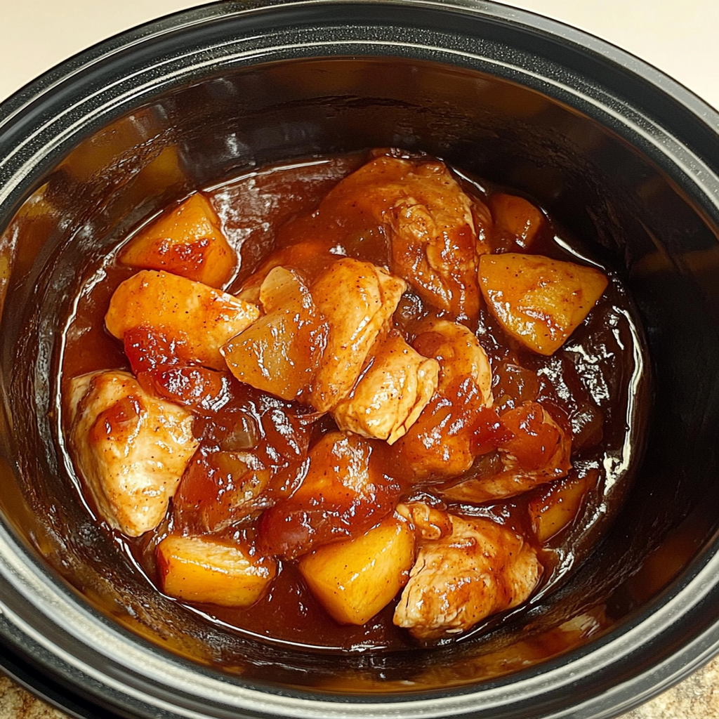 Slow Cooker Peach BBQ Sauce Chicken
