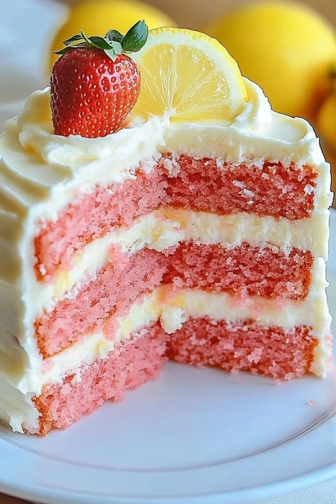 Strawberry Lemonade Cake with Lemon Cream Cheese Frosting